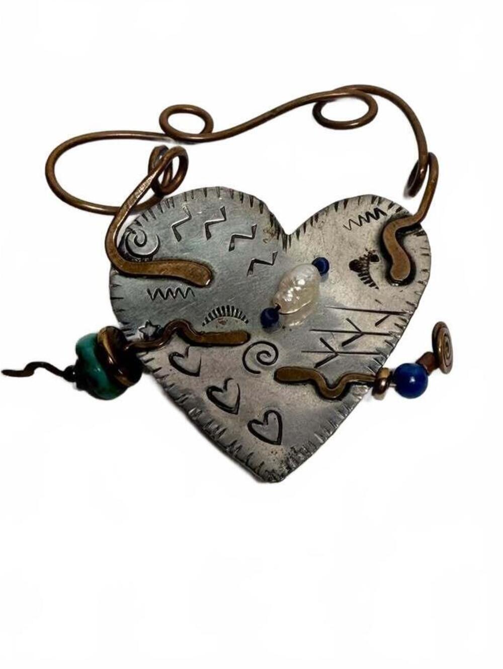 Q. Miller Artisan Mixed Metal Heart Brooch Pin